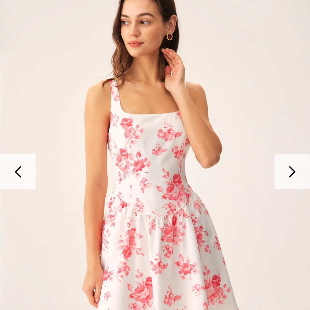 RIHOAS Pink and White Floral Fit and Flare Sundress